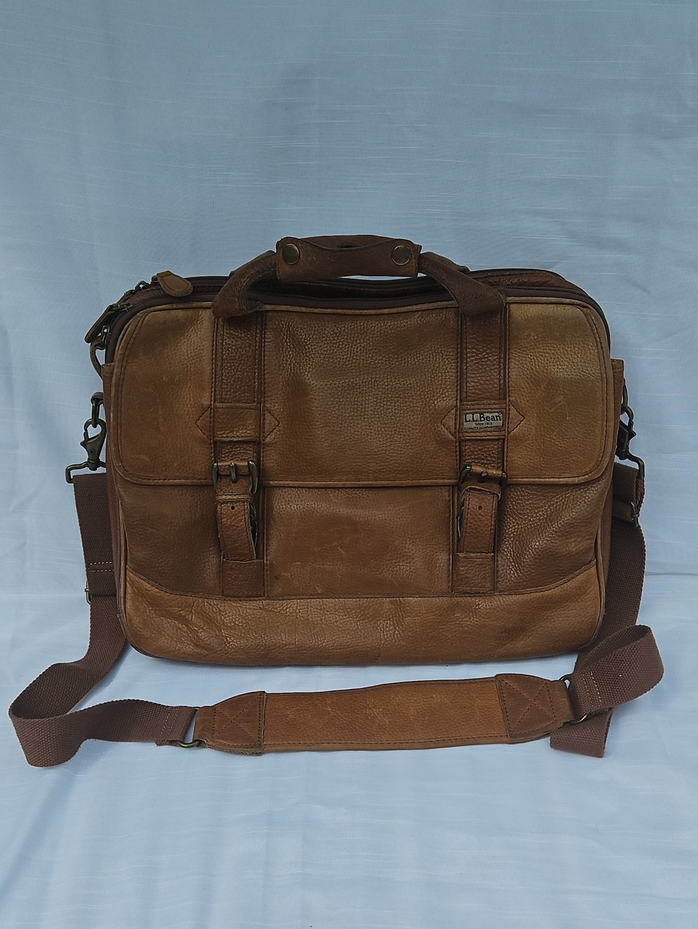 Vintage LL Bean Leather Messenger Briefcase Laptop Shoulder Bag Brown 0DMU1 - Picture 14 of 16